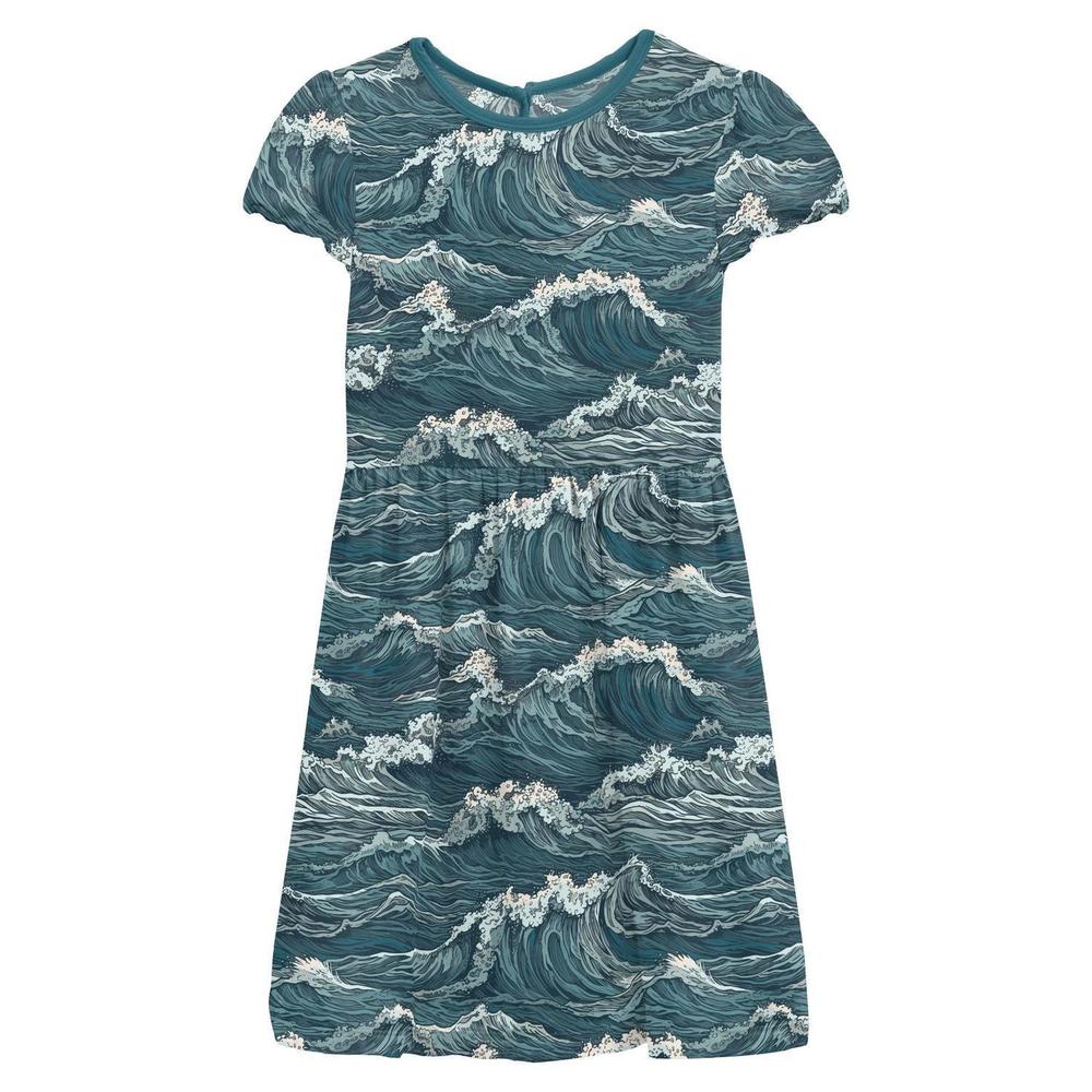 NEW KICKEE gril's flutter sleeve twirl dress with pockets in oceanic